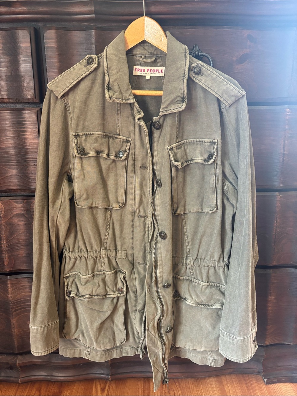 Free People Women’s Not Your Brothers Surplus Jacket, Size Large, Army Green